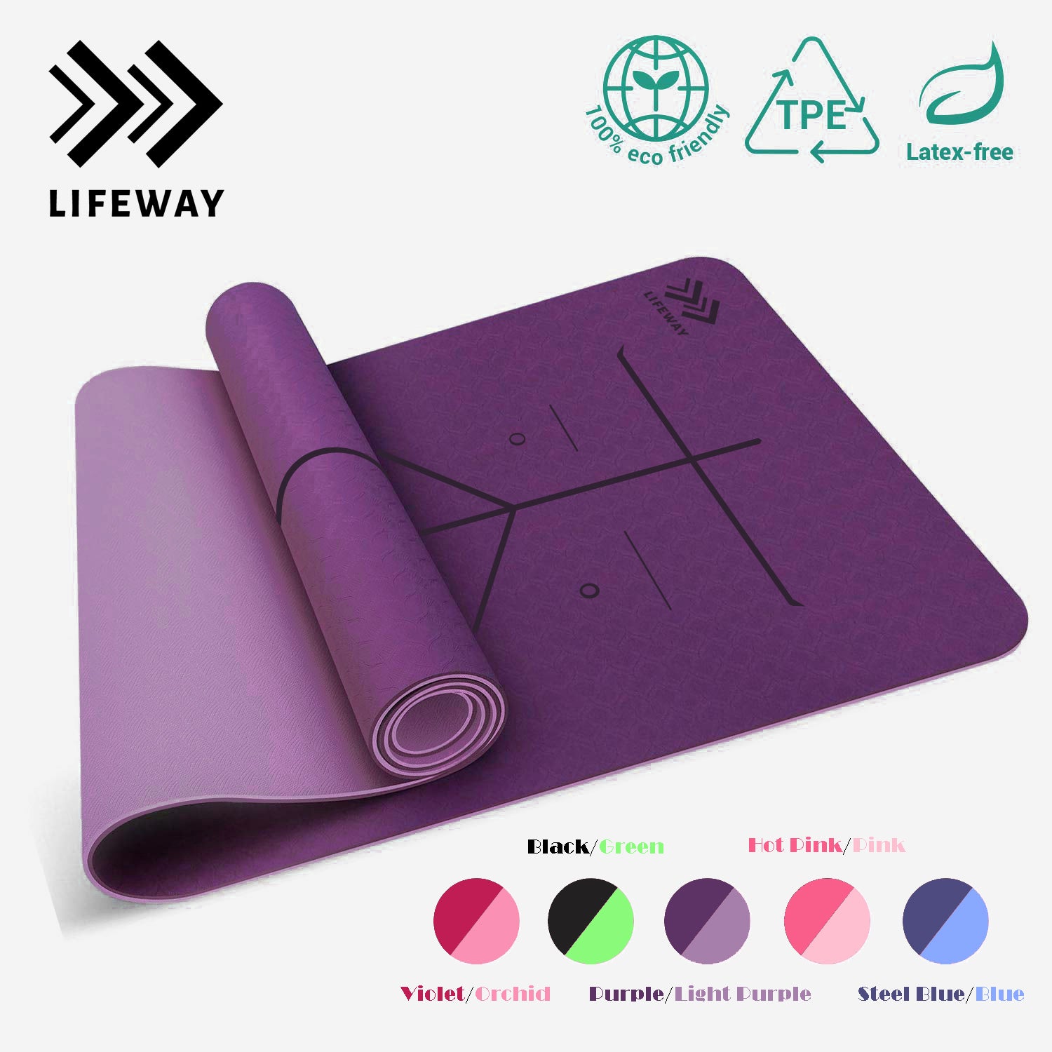LIFEWAY Yoga Mat - 6mm Thick High Density Non-Slip Double-Sided TPE Yo –  LifeWaySports
