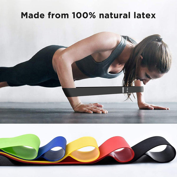 LIFEWAY Resistance Loop Bands - 100% Natural Latex Exercise Bands - Set of 5 Fitness Bands with Carrying Bag